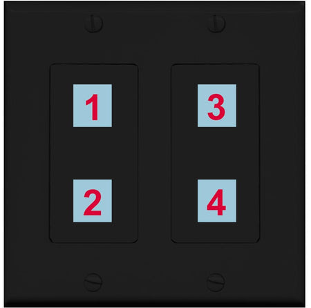 4 Port Custom Keystone Wall Plate 2 Gang DecorZ Black