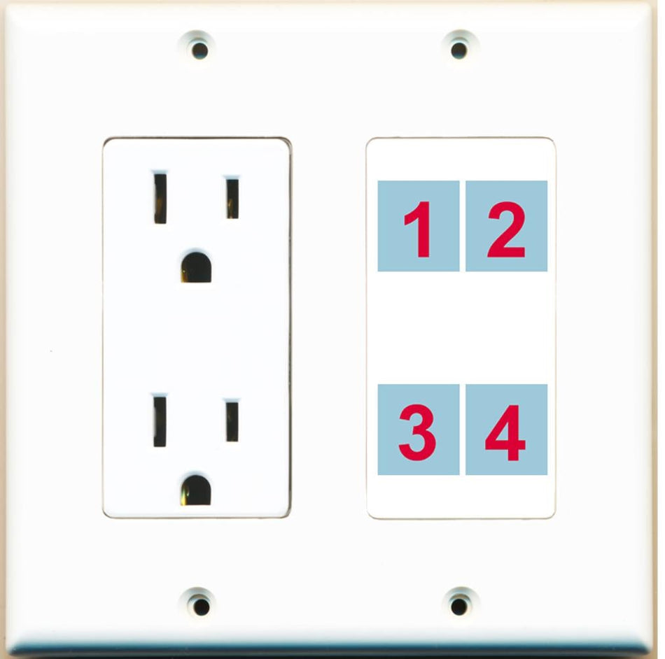 4 Port Custom Keystone Wall Plate w/DecorZ Power Outlet White