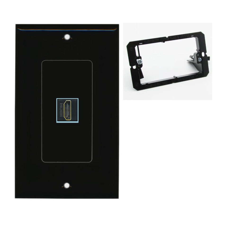 1 Port Custom Keystone Wall Plate DecorZ Black w/Mounting Bracket