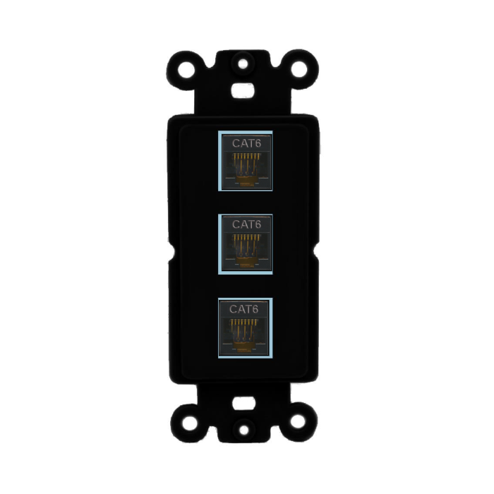 3 Port Custom Keystone Wall Plate DecorZ Rocker Black