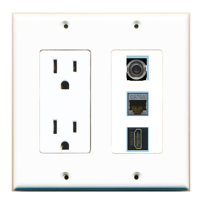 3 Port Custom Keystone Wall Plate w/DecorZ Power Outlet White