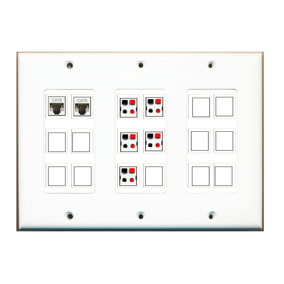 Custom Wall Plate White with up to 18 Keystone Ports