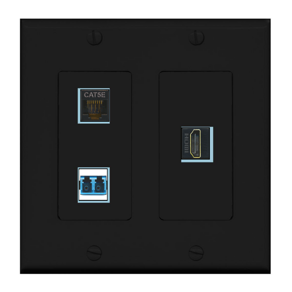3 Port Custom Keystone Wall Plate 2 Gang DecorZ Black