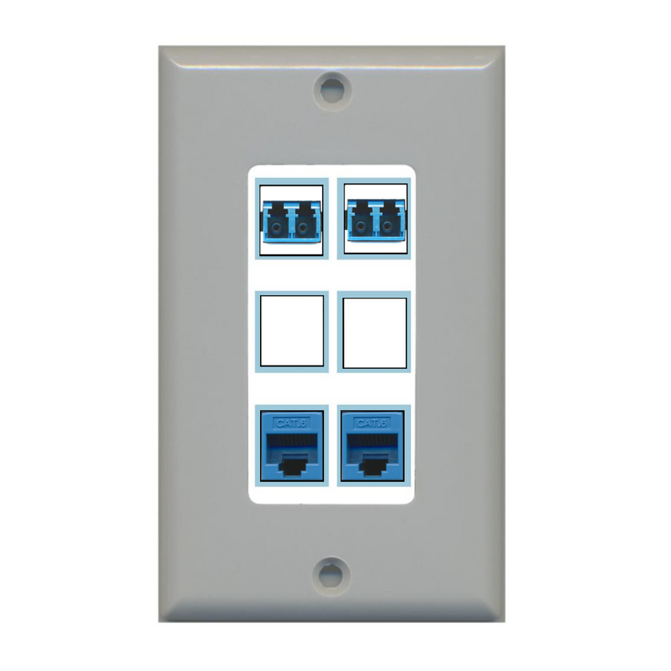 6 Port Custom Keystone Wall Plate Gray - Inner White