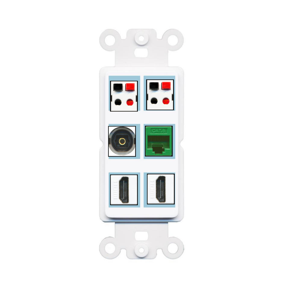 6 Port Custom Keystone Wall Plate DecorZ Rocker White