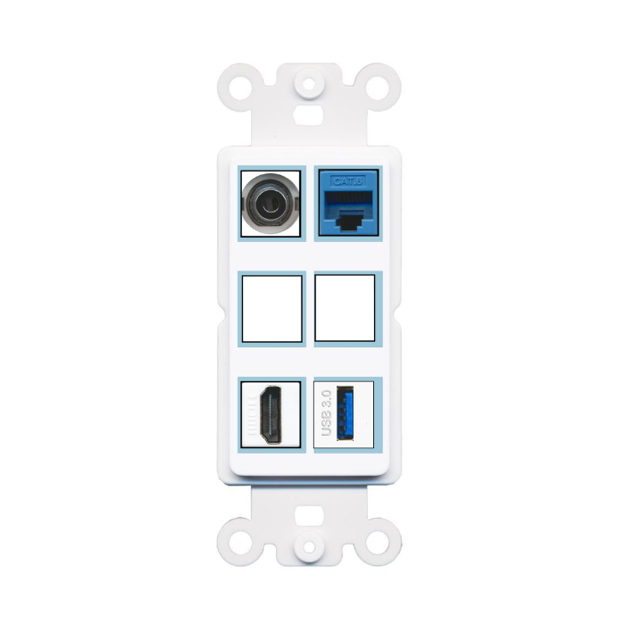 6 Port Custom Keystone Wall Plate DecorZ Rocker White