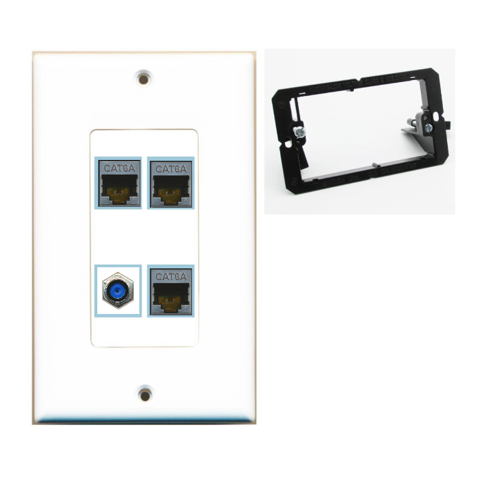 4 Port Custom Keystone Wall Plate DecorZ White w/Mounting Bracket