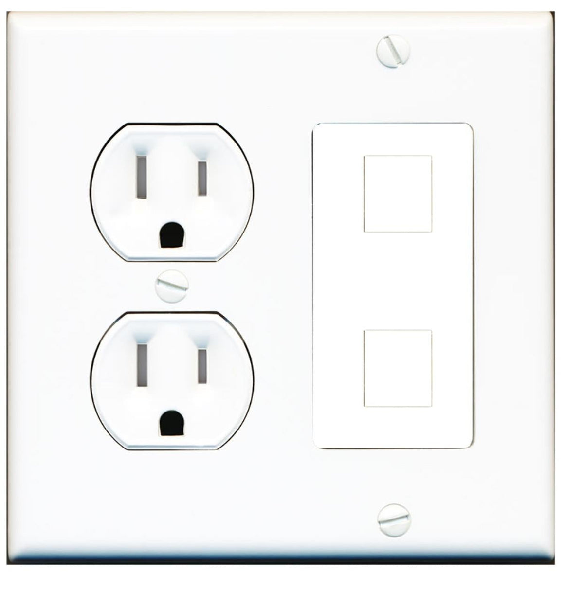 Custom Tamper Resistant Round Outlet Wall Plate White with 2 Keystone Ports - Choose your own Ports