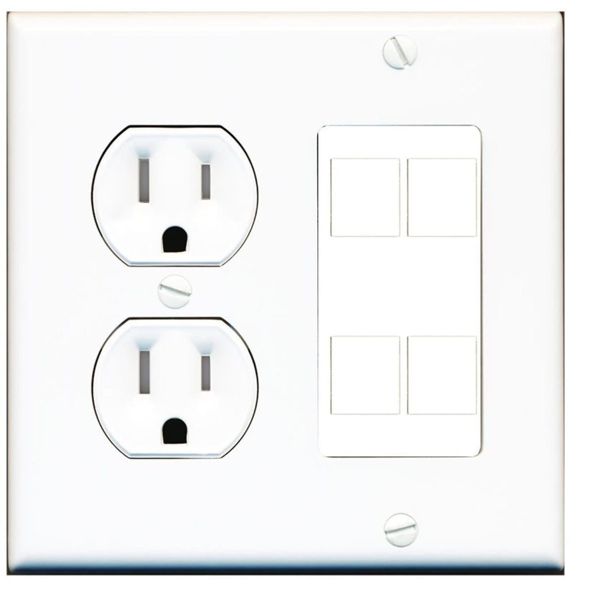 Custom Tamper Resistant Round Outlet Wall Plate White with 4 Keystone Ports - Choose your own Ports