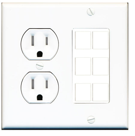 Custom Tamper Resistant Round Outlet Wall Plate White with 6 Keystone Ports - Choose your own Ports